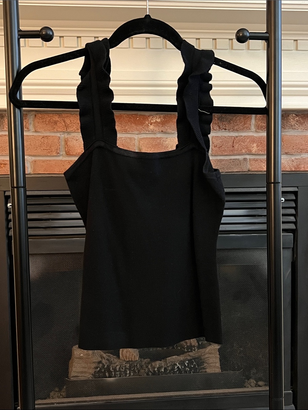 mine Black Ruffle Strap Tank Top